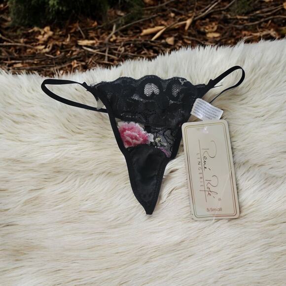 Y2k Sheer Black Floral Mesh Lace Micro Thong Rene Rofe SM - Picture 1 of 8